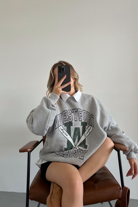 Baseball Bat Baskılı Sweat Gri