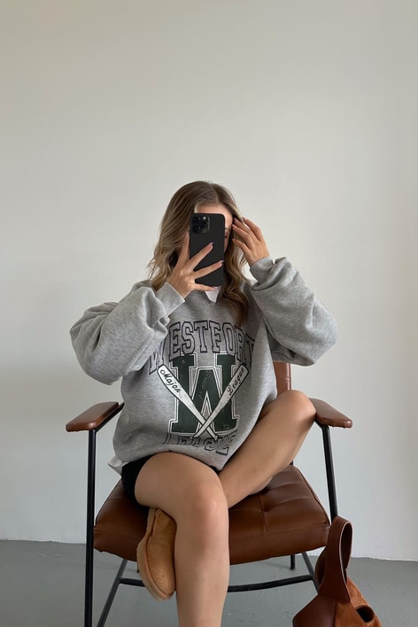 Baseball Bat Baskılı Sweat Gri
