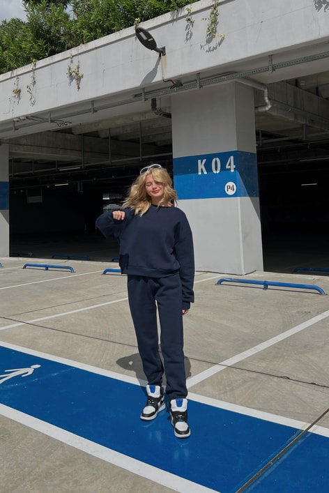 Bisiklet Yaka Basic Sweatshirt Lacivert