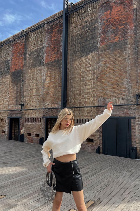 Bisiklet Yaka Celp Sweatshirt Taş