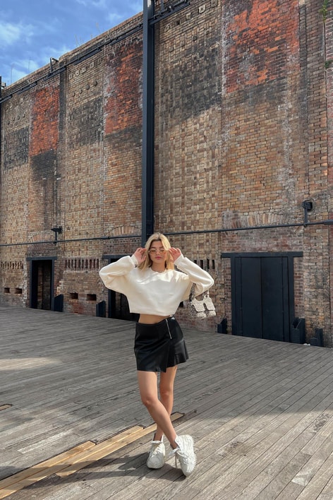 Bisiklet Yaka Celp Sweatshirt Taş