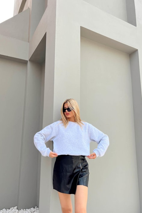 Bisiklet Yaka Celp Sweatshirt Gri Melanj