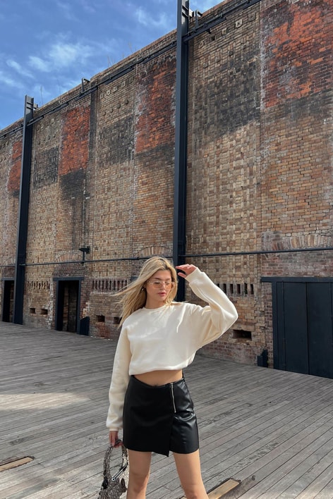 Bisiklet Yaka Celp Sweatshirt Taş