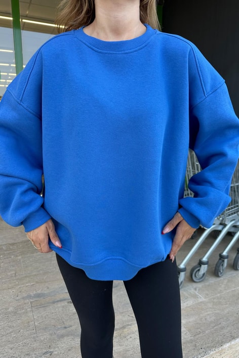 Bisiklet Yaka Sweat Saks Mavisi