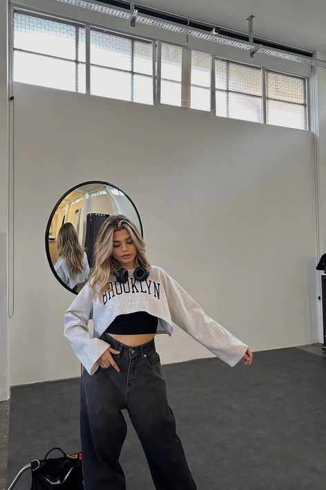 Brooklyn Birleşimli Crop Gri