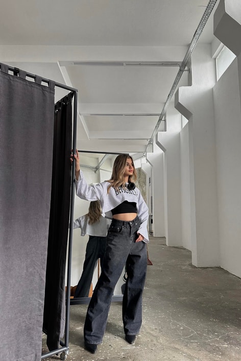 Brooklyn Birleşimli Crop Gri