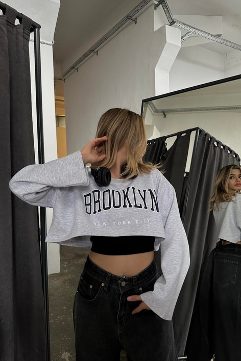 Brooklyn Birleşimli Crop Gri