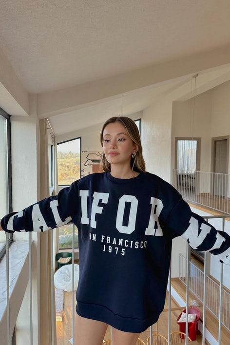 Calıfornıa Baskılı Sweat Lacivert