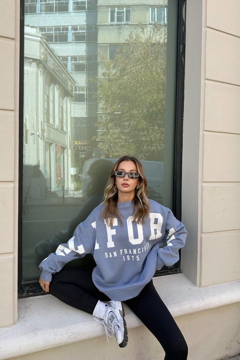 Calıfornıa Baskılı Sweat Mavi