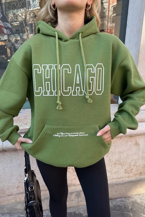 Chıcago Baskı Sweatshirt Kivi Yeşili