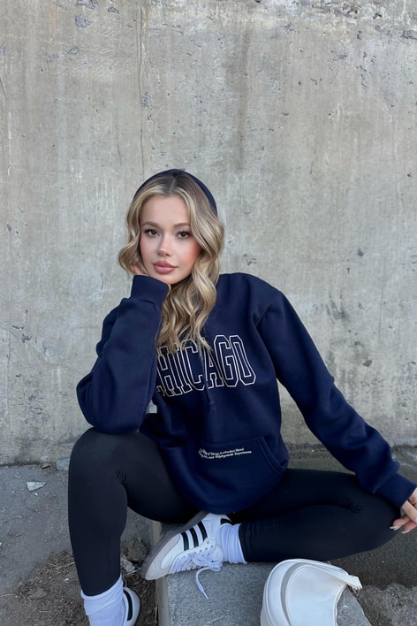 Chıcago Baskı Sweatshirt Lacivert