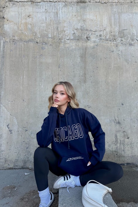 Chıcago Baskı Sweatshirt Lacivert