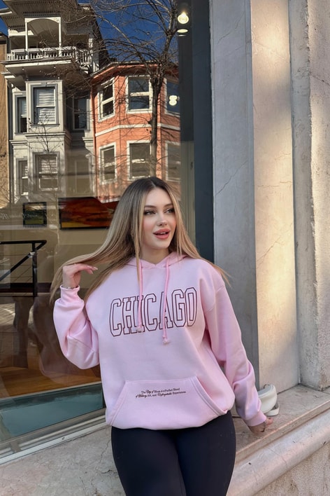 Chıcago Baskı Sweatshirt Pudra