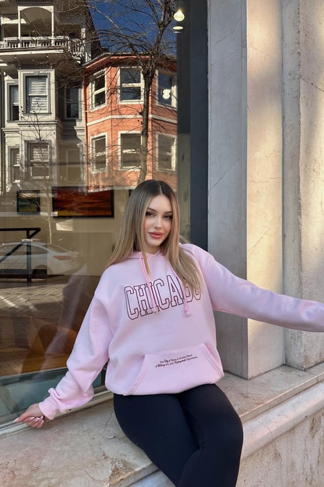 Chıcago Baskı Sweatshirt Pudra