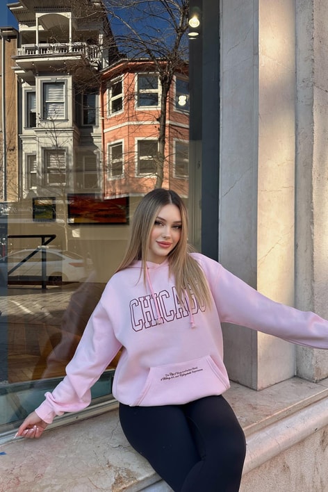 Chıcago Baskı Sweatshirt Pudra