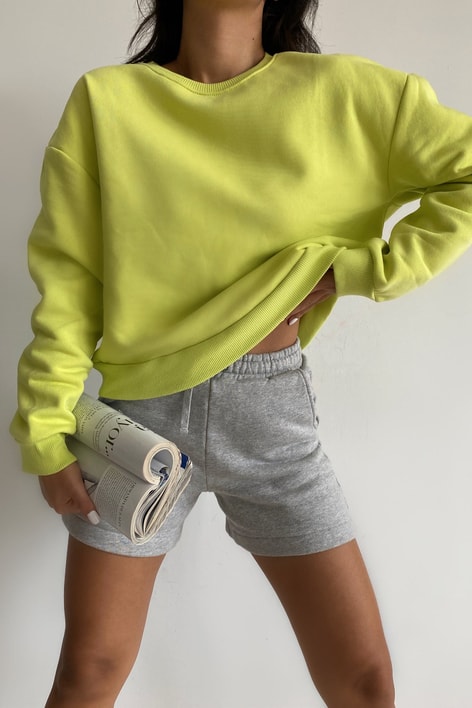 Crop Basic Sweatshirt Neon Yeşil