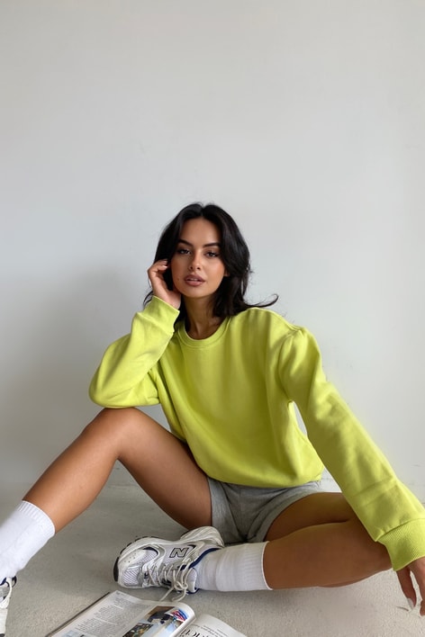Crop Basic Sweatshirt Neon Yeşil