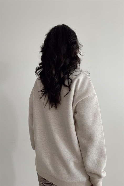 Dik Yaka Basic Sweatshirt Bej Melanj