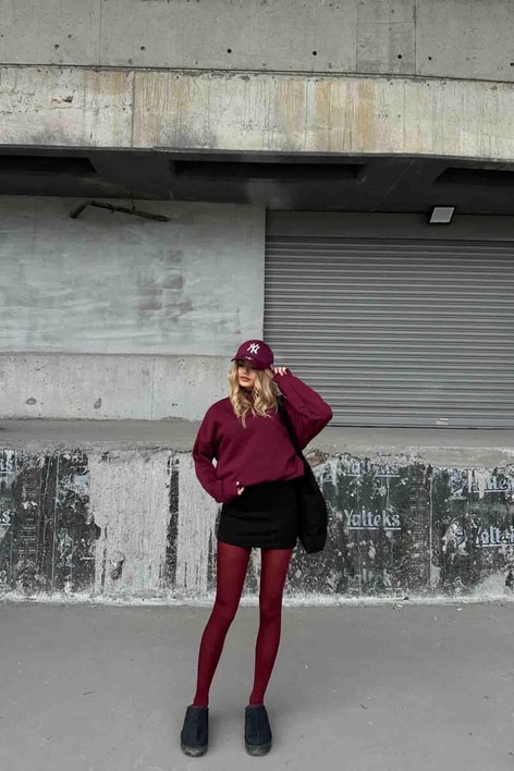 Dik Yaka Basic Sweatshirt Bordo