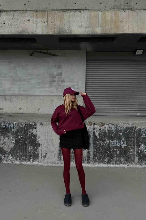 Dik Yaka Basic Sweatshirt Bordo