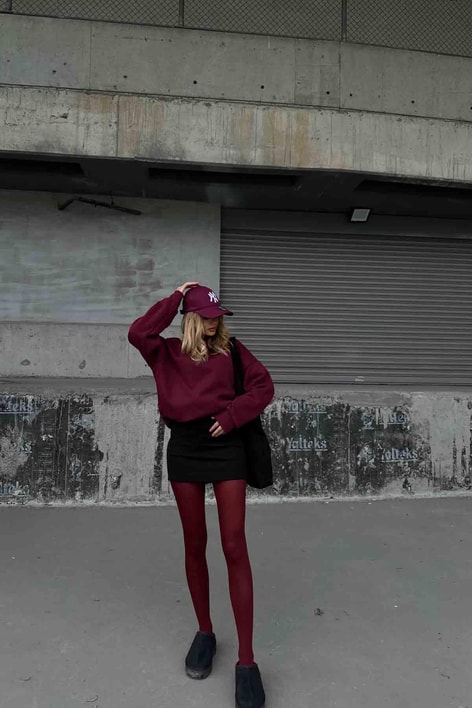 Dik Yaka Basic Sweatshirt Bordo