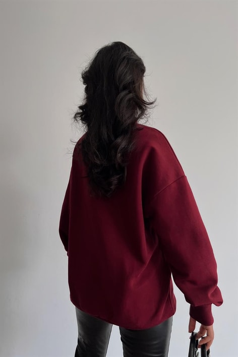 Dik Yaka Basic Sweatshirt Bordo