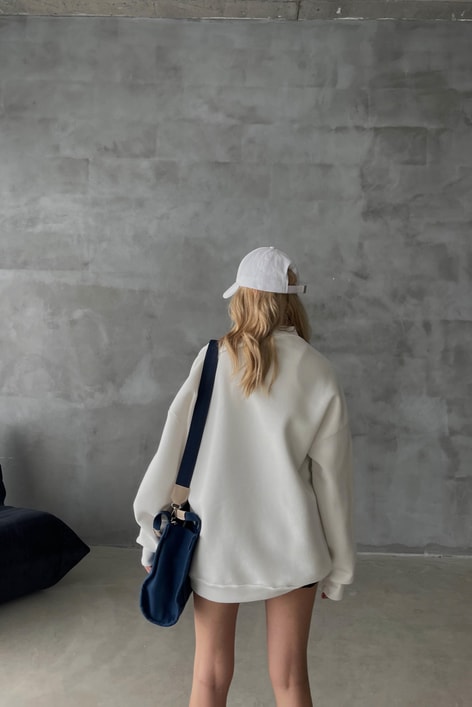 Dik Yaka Basic Sweatshirt Ekru