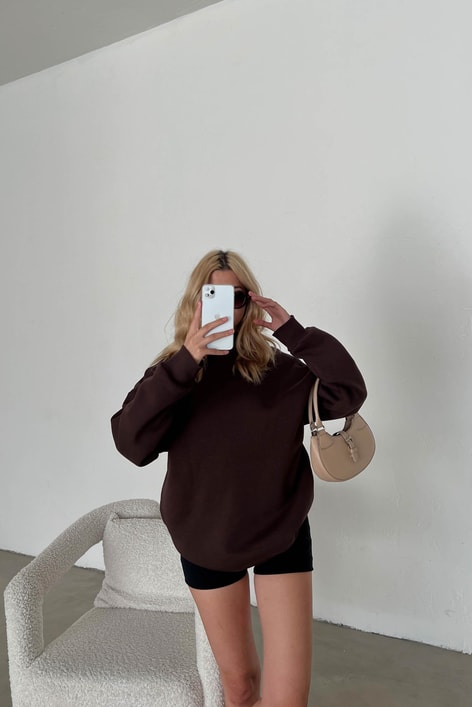 Dik Yaka Basic Sweatshirt Kahve