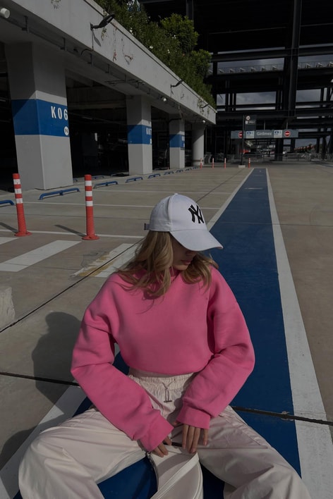 Dik Yaka Basic Sweatshirt Şeker Pembe