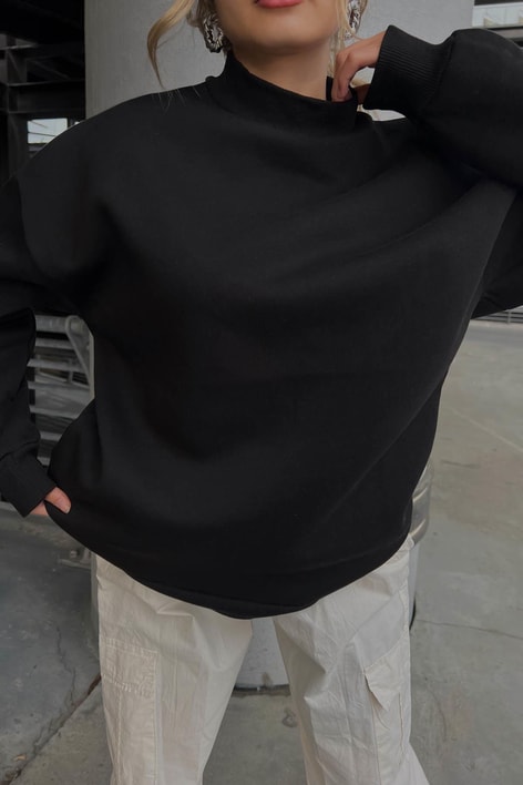 Dik Yaka Basic Sweatshirt Siyah