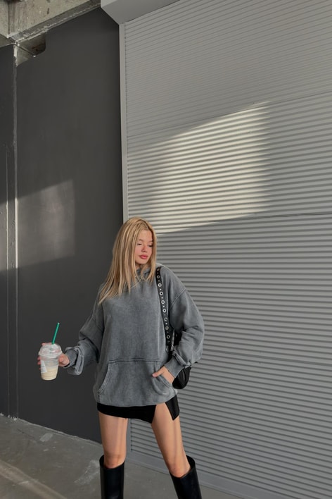 Eskitme Oversize Sweat Antrasit