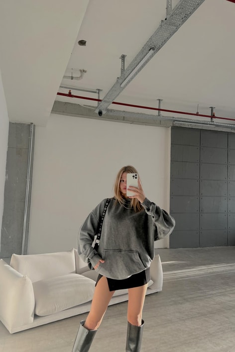 Eskitme Oversize Sweat Antrasit