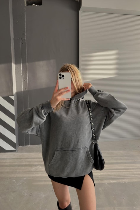 Eskitme Oversize Sweat Antrasit