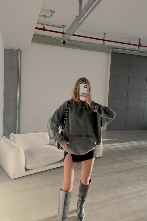 Eskitme Oversize Sweat Antrasit