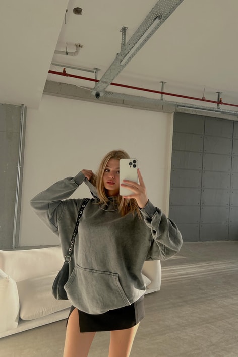 Eskitme Oversize Sweat Antrasit