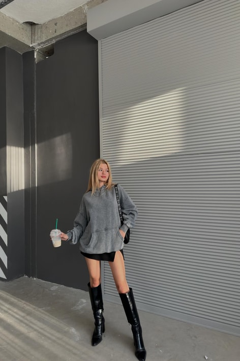 Eskitme Oversize Sweat Antrasit