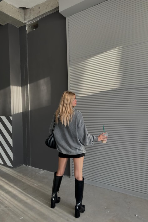 Eskitme Oversize Sweat Antrasit