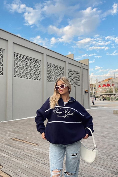Fermuar Yaka NY Sweat Lacivert