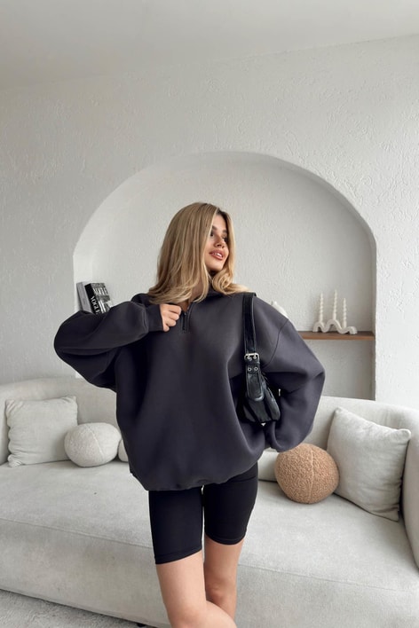 Fermuarlı Oversize Sweatshirt Antrasit