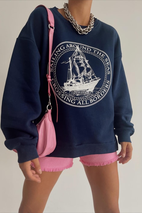 Gemi Baskılı Sweatshirt Lacivert