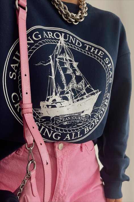 Gemi Baskılı Sweatshirt Lacivert