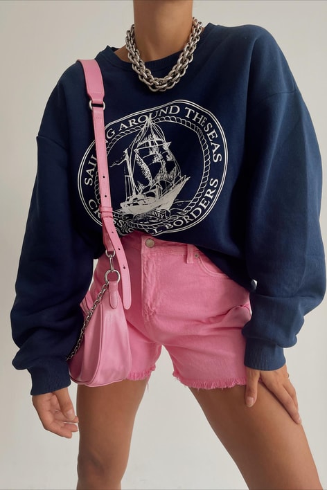 Gemi Baskılı Sweatshirt Lacivert