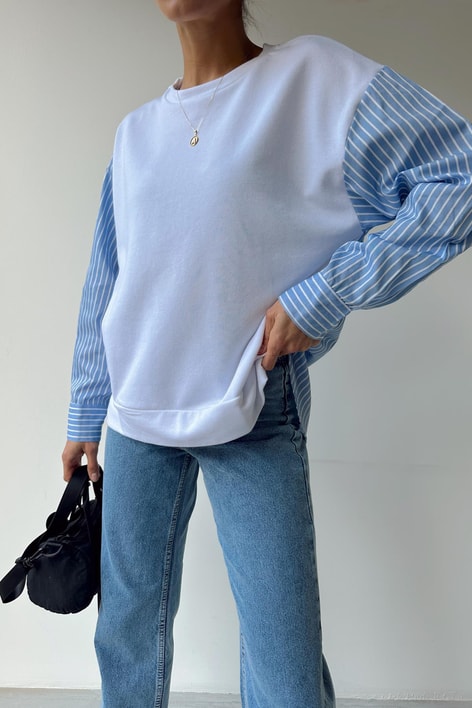 Gömlek Detaylı Sweatshirt Beyaz