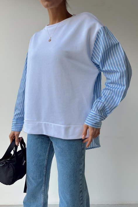 Gömlek Detaylı Sweatshirt Beyaz
