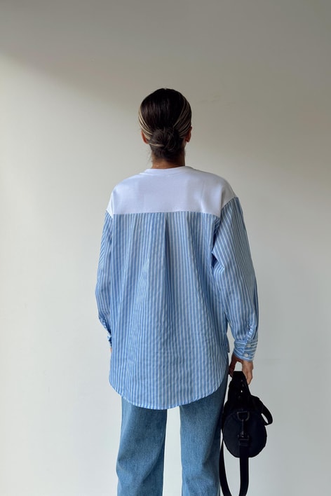 Gömlek Detaylı Sweatshirt Beyaz