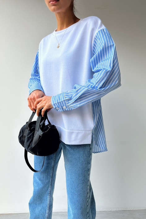 Gömlek Detaylı Sweatshirt Beyaz