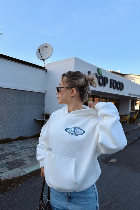 Grafik Baskılı Oversize Sweatshirt Ekru