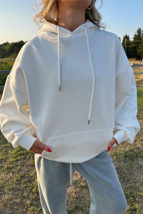 Kanguru Cep Basıc sweat Beyaz