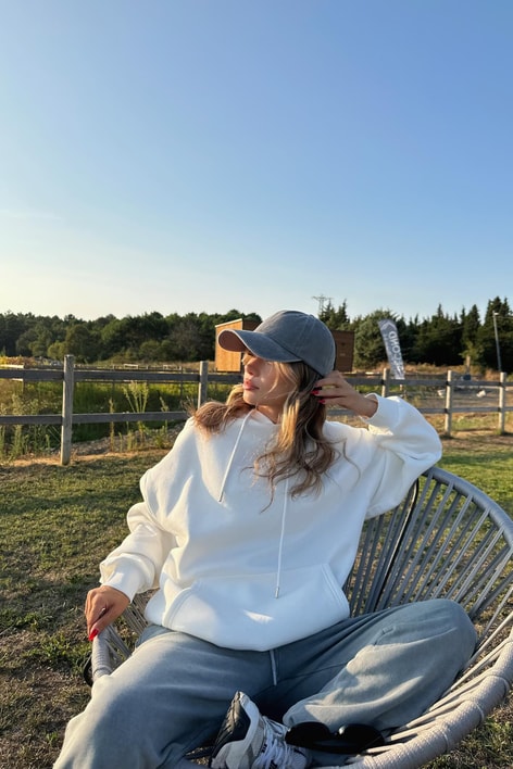 Kanguru Cep Basıc sweat Beyaz