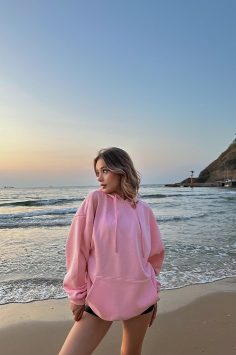 Kanguru Cep Basıc sweat Şeker Pembe